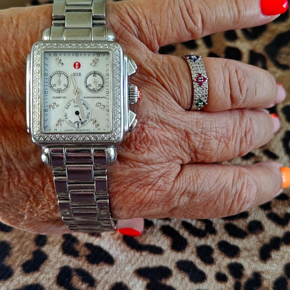 Michele Deco Diamond Chronograph  Dial Diamond Bezel Quartz Watch MW06P01A1046